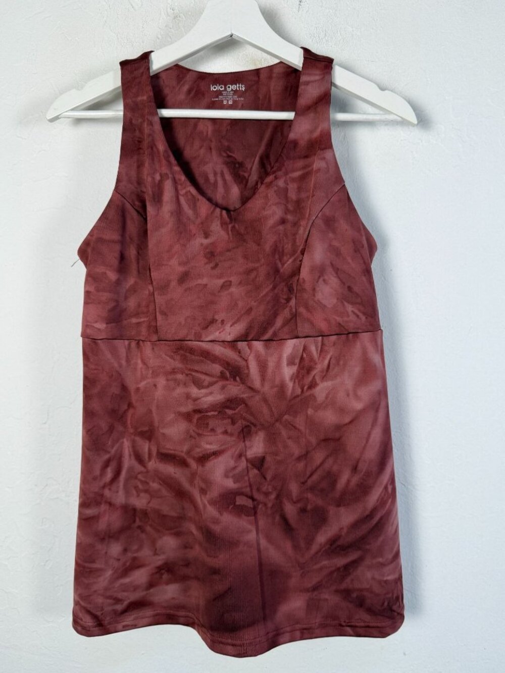 Lola Getts Womens Burgundy Tie-Dye Tank Top Size 00 Sleeveless Stretch Active